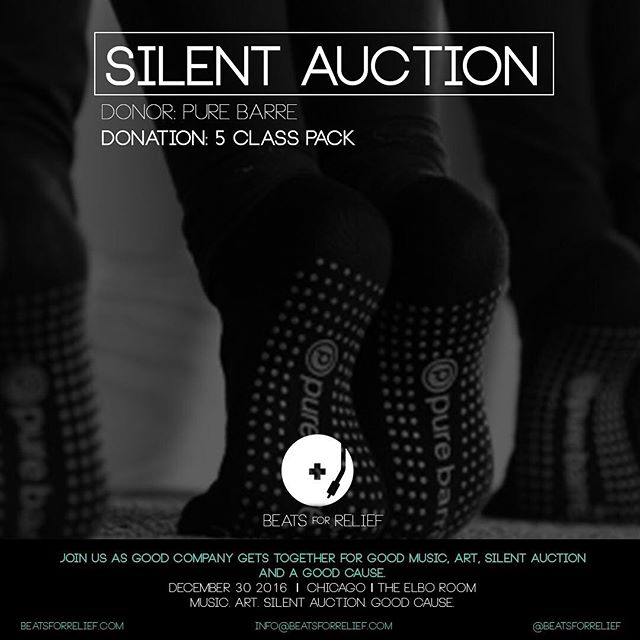 Now, we can all have buns of steel! @purebarrelincolnpark donates a 5 class pack to our silent auction table! December 30th is getting better and better! #beatsforrelief #chicagomusic
