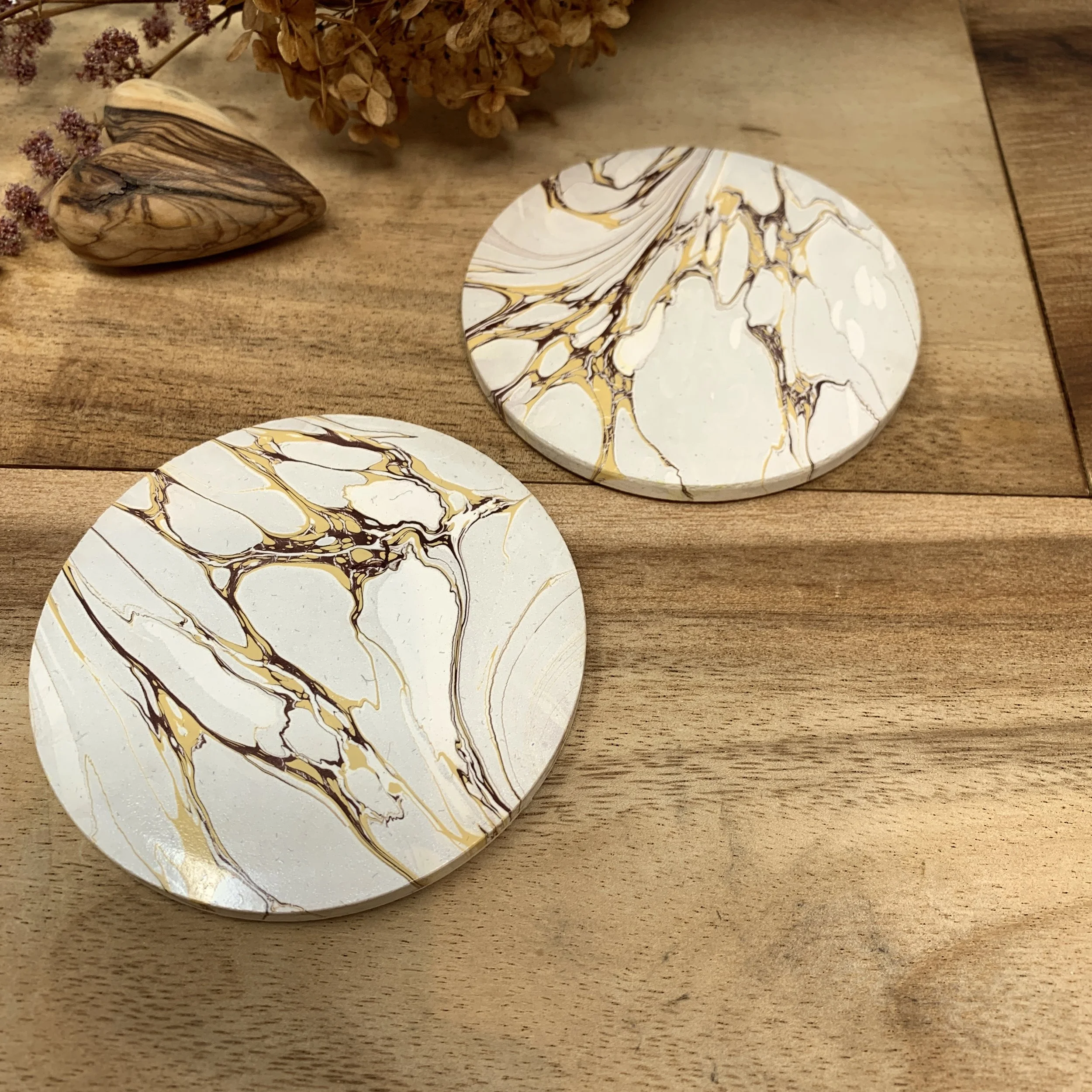 Set of 2 Hand-Marbled Ceramic Coasters