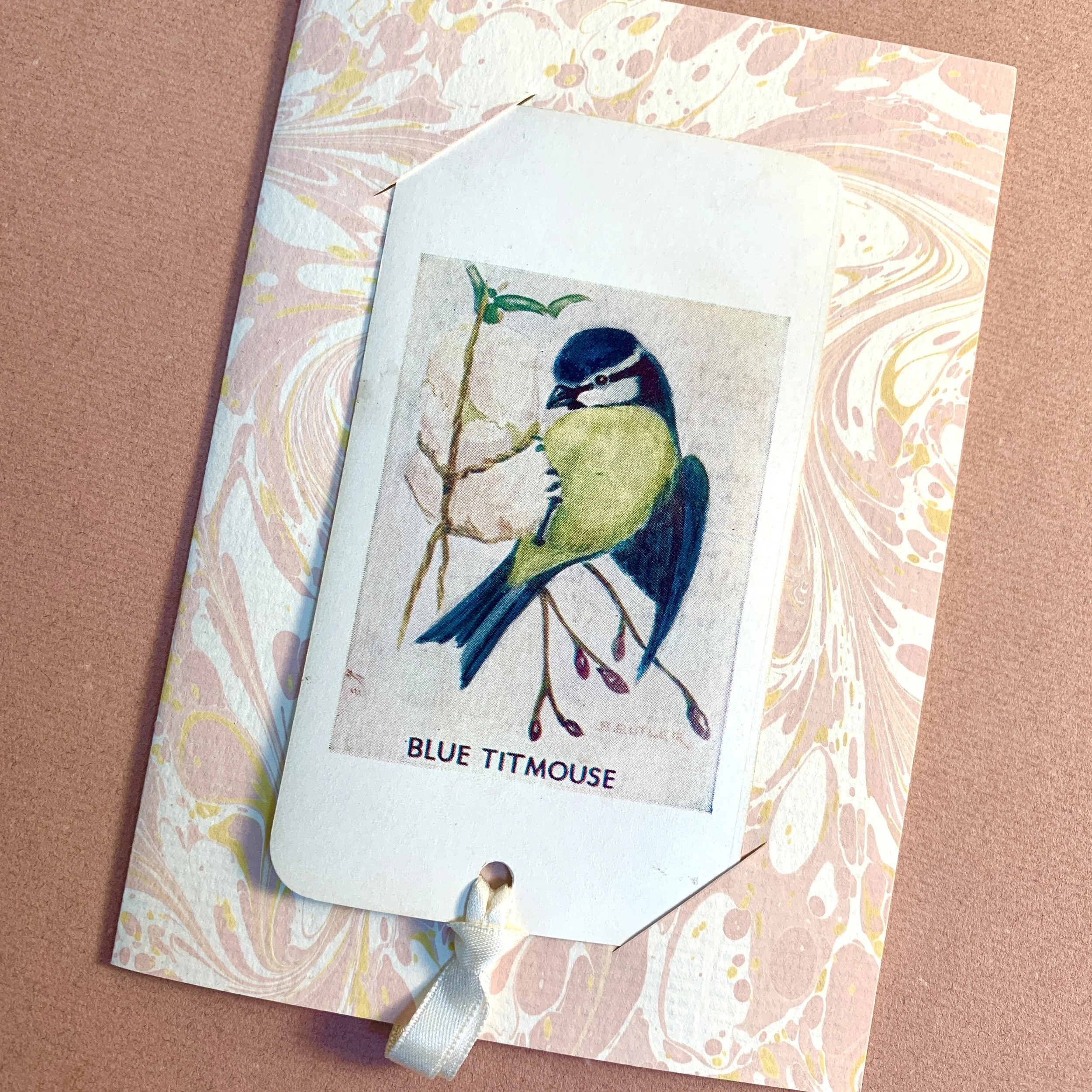 Marbled Greetings Card & Bookmark - Blue Tit