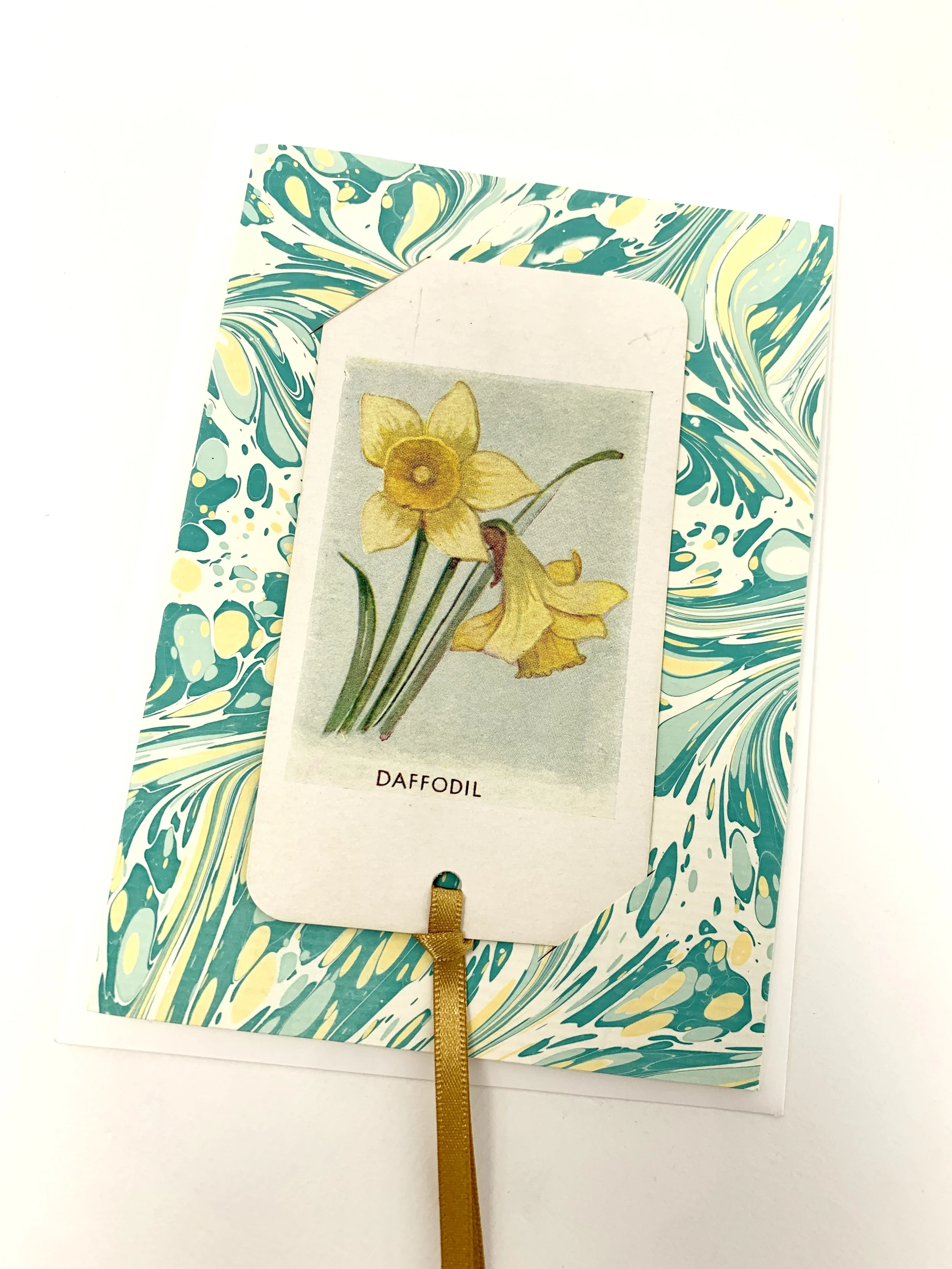 Marbled Greetings Card & Bookmark - Daffodil