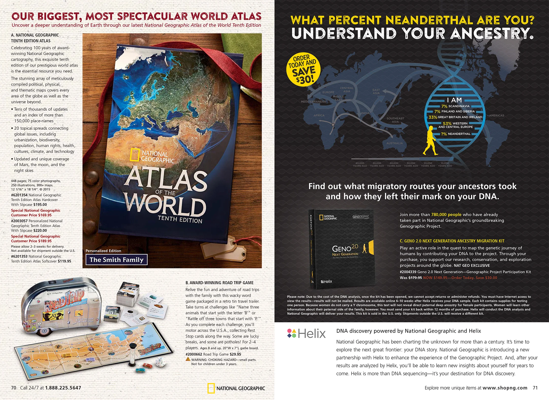National Geographic Store catalog, Holiday 2016: Atlas and Genographic Project spreads
