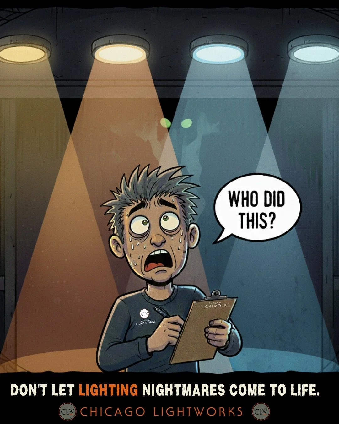 Chicago Lightworks presents: &ldquo;Return of the Mismatched Color Temps.&rdquo;

When every fixture tells a different color story, things get scary fast. 👻
Don&rsquo;t let lighting nightmares come to life.

Happy Halloween from CLW. 🎃🦇🕷️💡

#hal