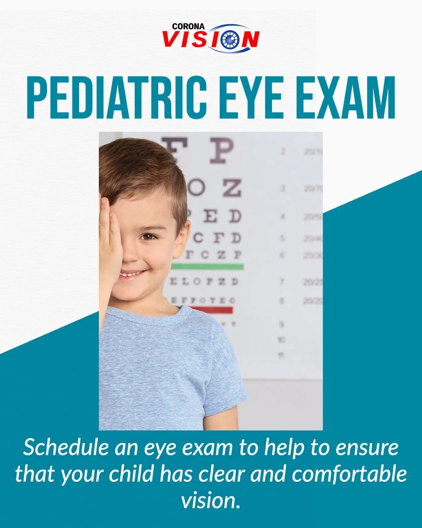 👁Your child should be checked for vision problems by an ophthalmologist, optometrist, pediatrician, or other
trained specialist at:

&bull; newborn to 3 months
&bull; 6 months to 1 year
&bull; about 3 years
&bull; about 5 years

Having your child&rs