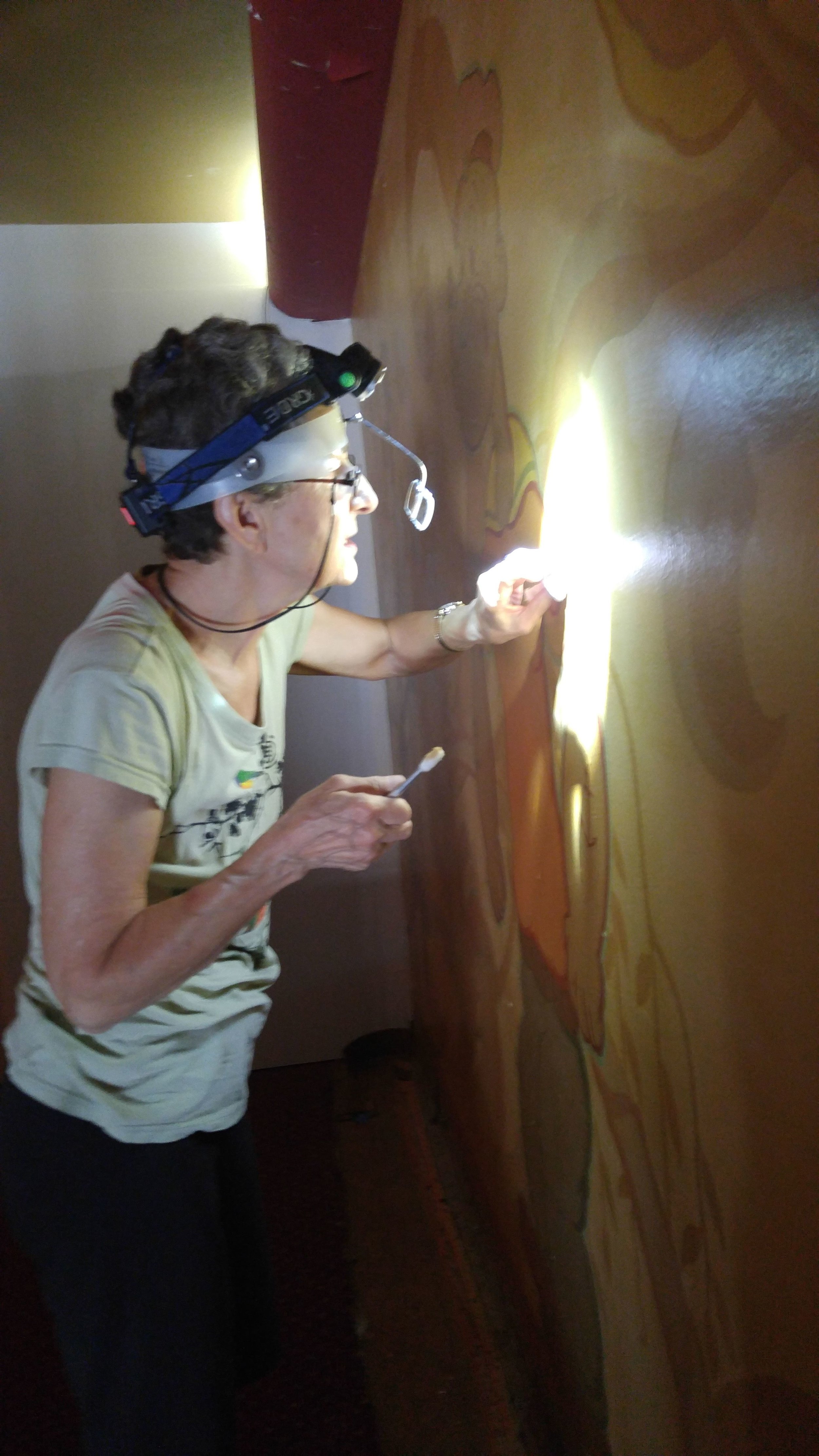  Decorative arts conservator Stashka Star examines the murals. 