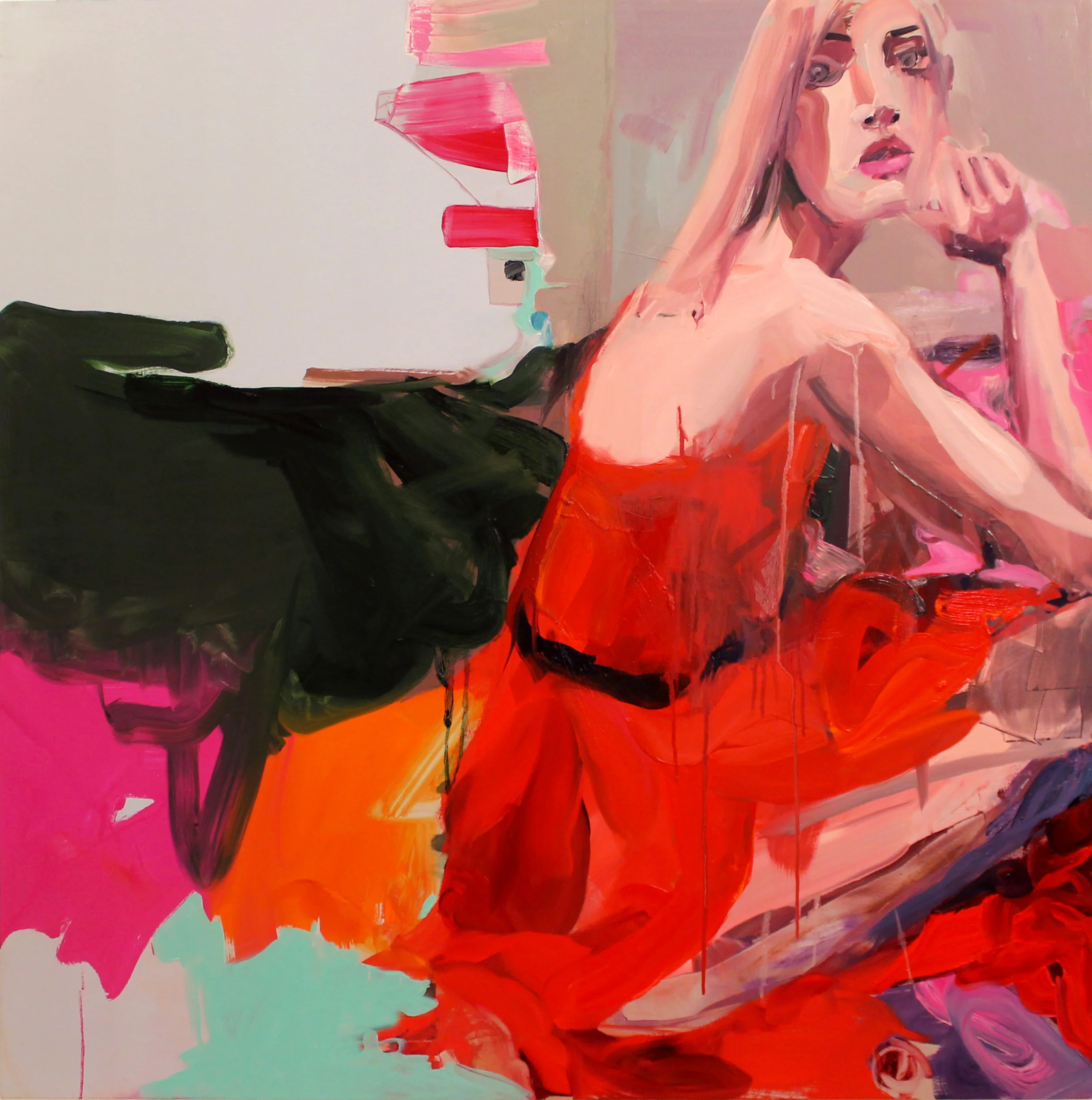 untitled (red dress), 2016, oil on canvas, 44"x 44"