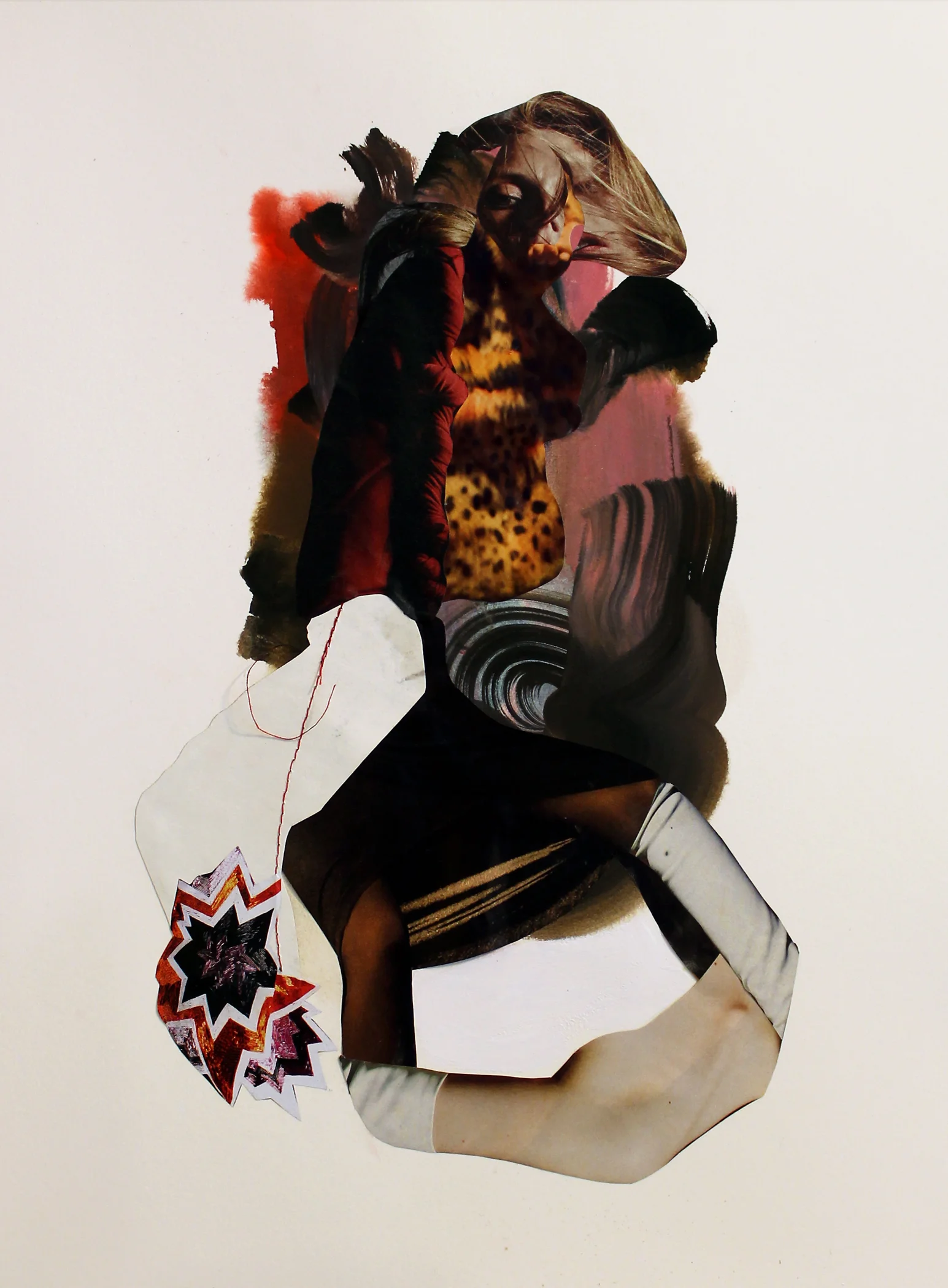 Pow , 2014, gouache, and ink on paper collage, 15.25”x 11.25”