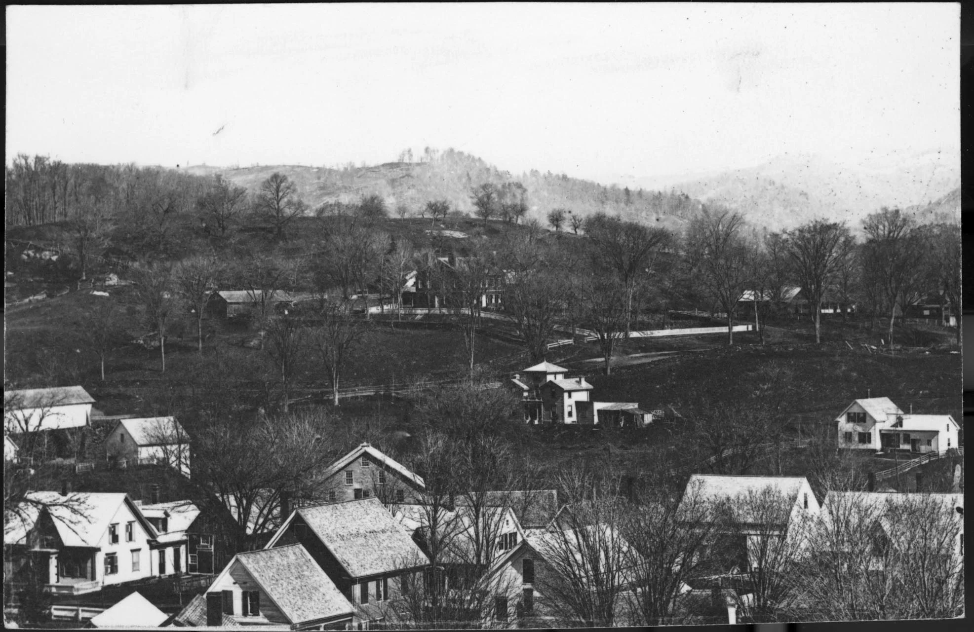 The “old Red Bridge”, as mentioned by John Cotton Dana, can be seen on the left of this photo. Elm Street continues up the road to Charles Marsh’s house. The pasture is above the house.