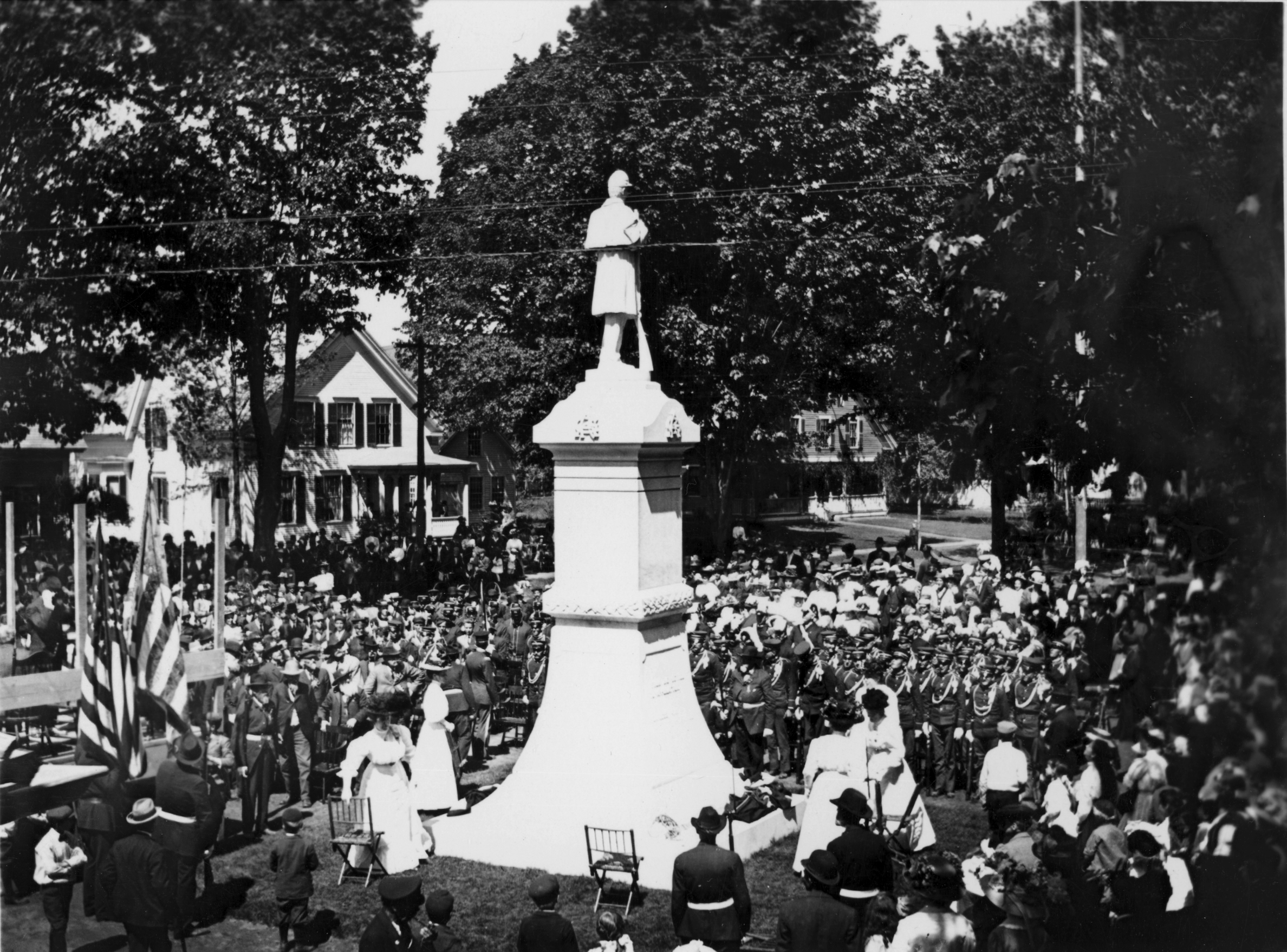 The dedication of this monument was attended by a large group of people in 1909 as shown in the photograph.