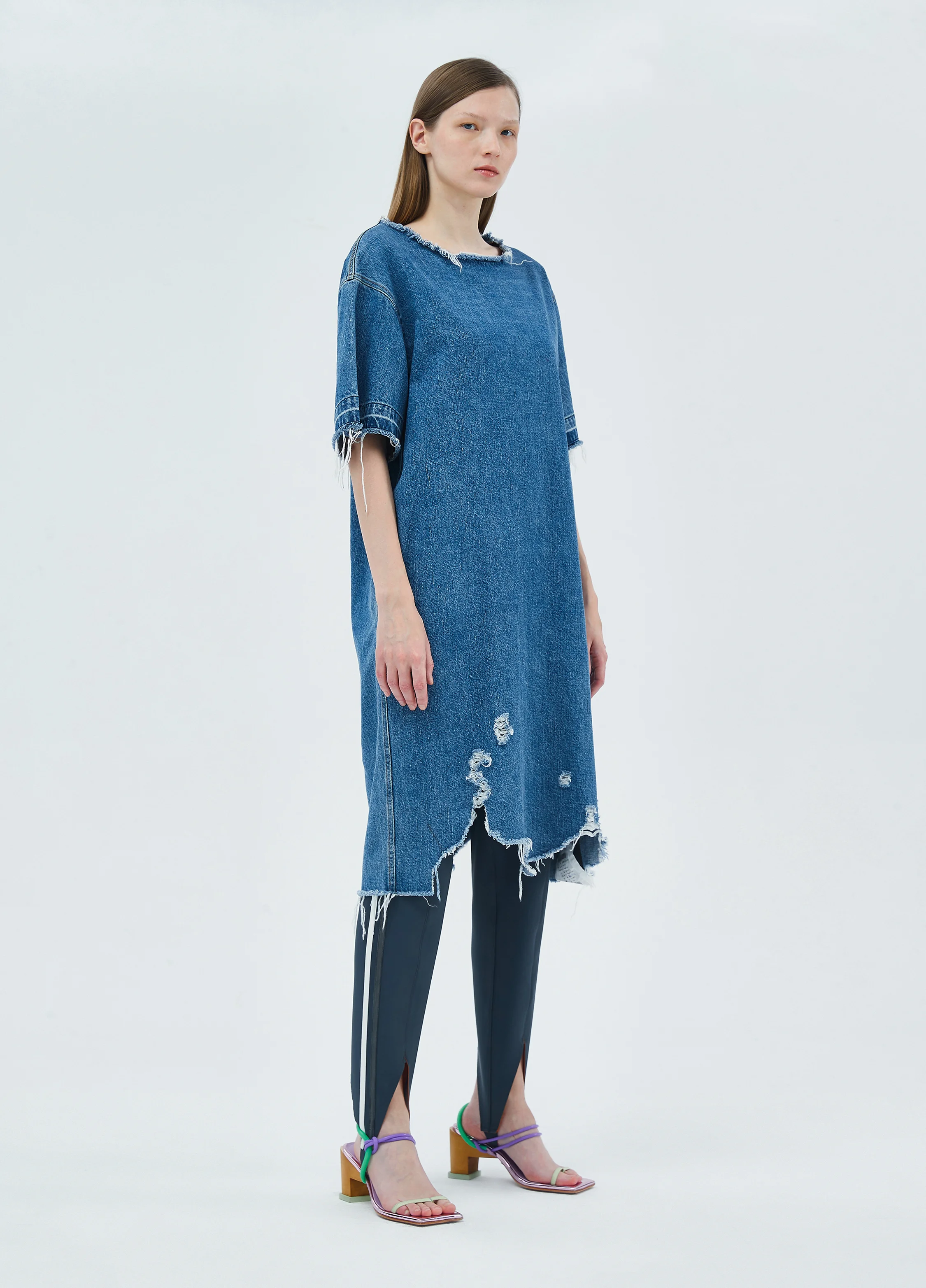 Distressed jean dress hot sale