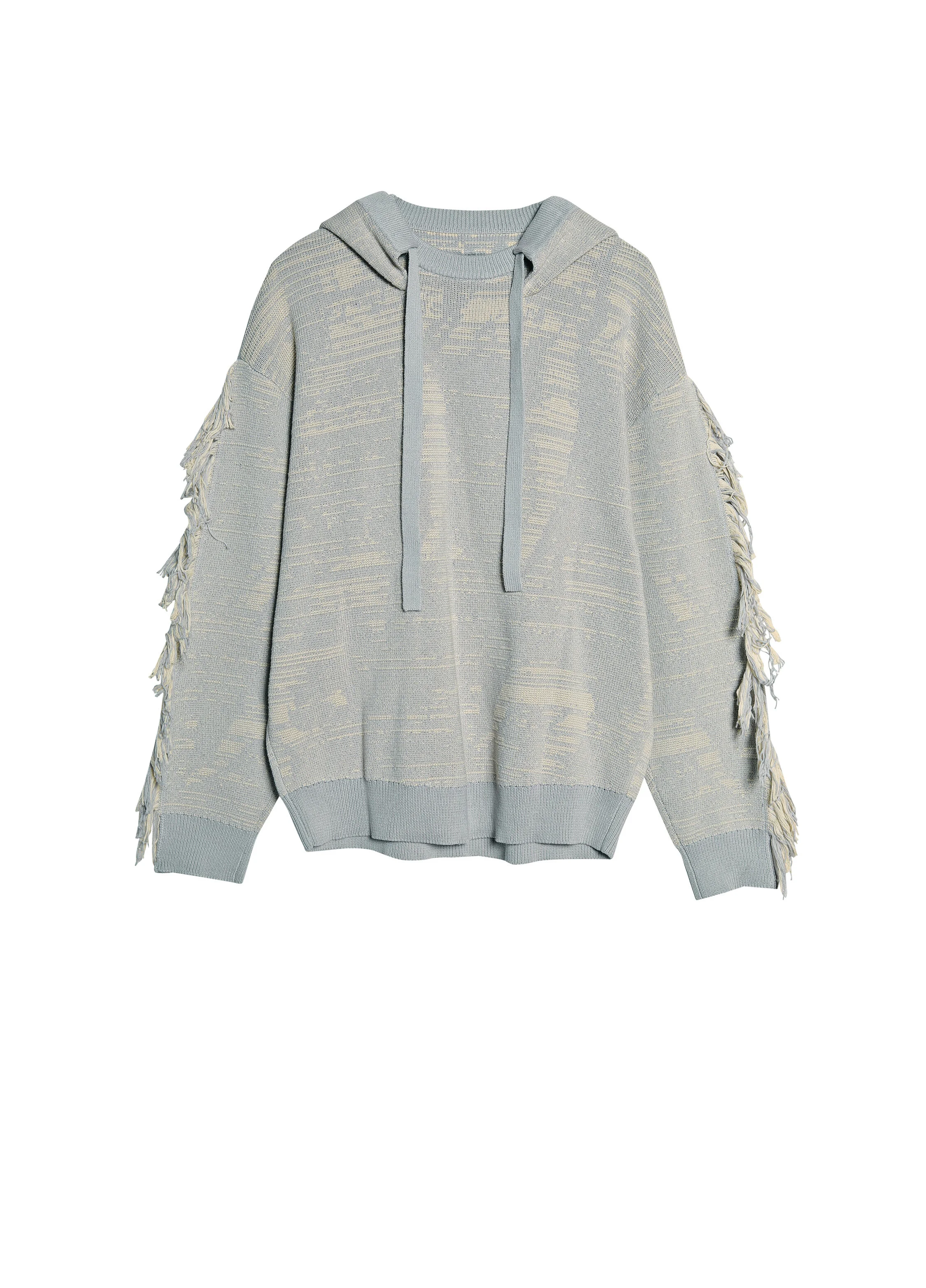 Sleeve Fringed Sweater (Grey/Navy)