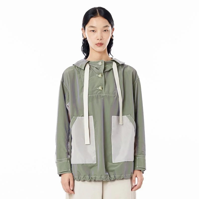 Hooded Contrast Stitching Designer Short Pullover