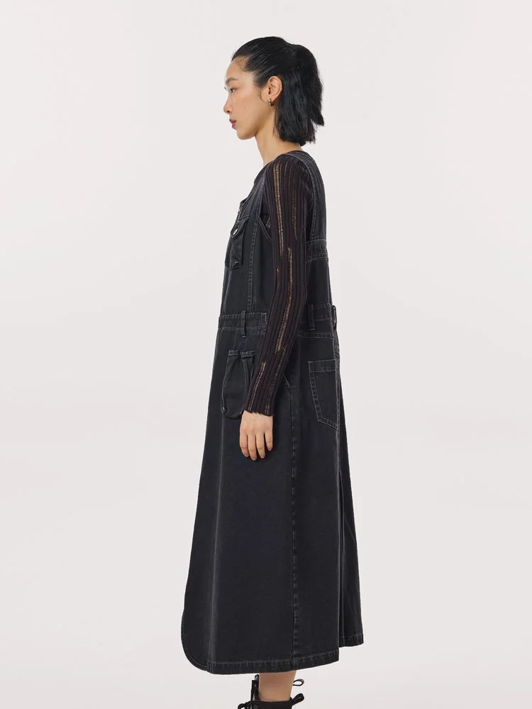 Designer Denim Overall Dress with Vest Pocket  AGoodFun