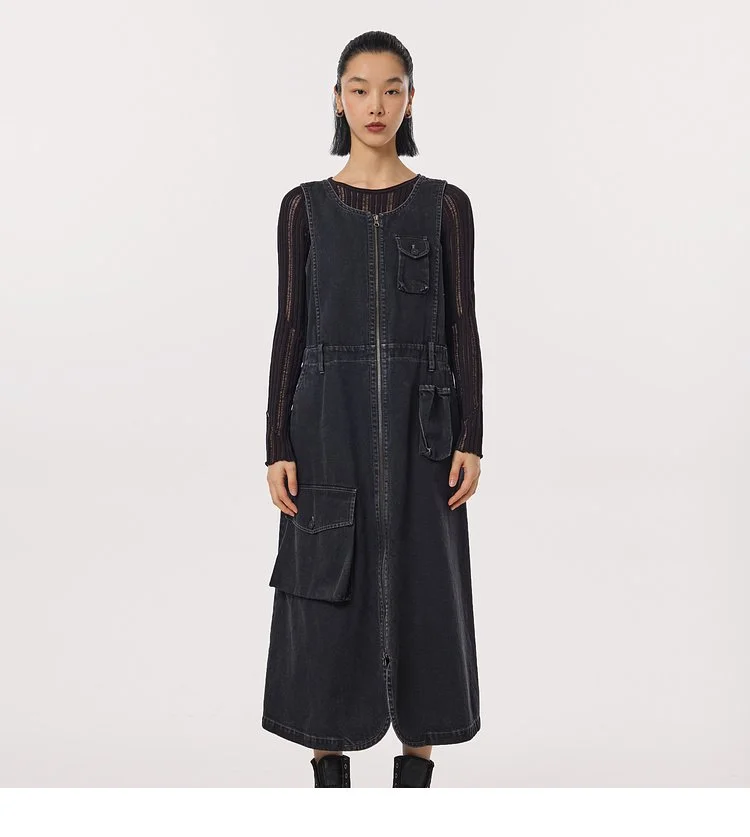 Designer Denim Overall Dress with Vest Pocket  AGoodFun