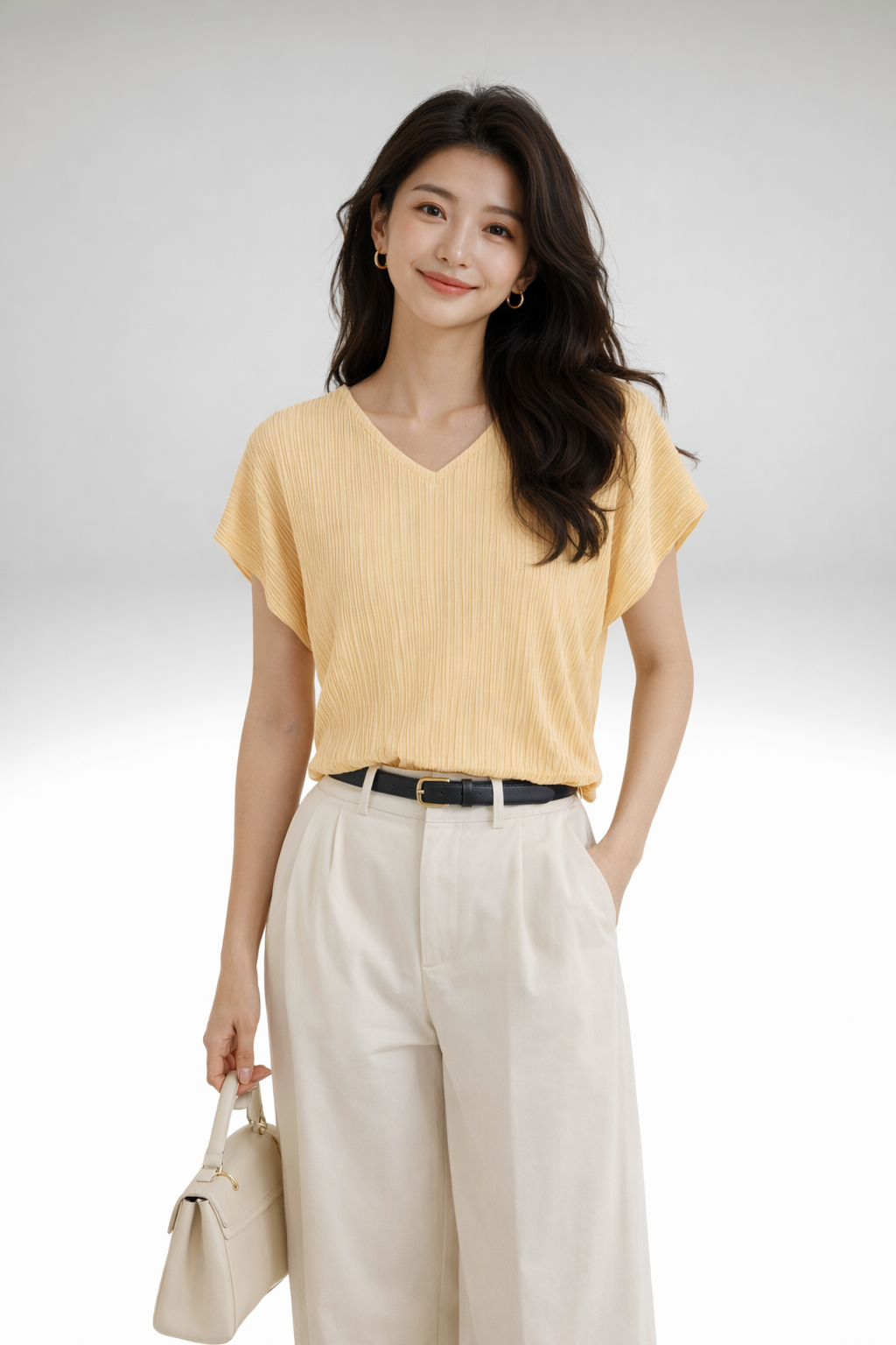 Pleated V-Neck Top