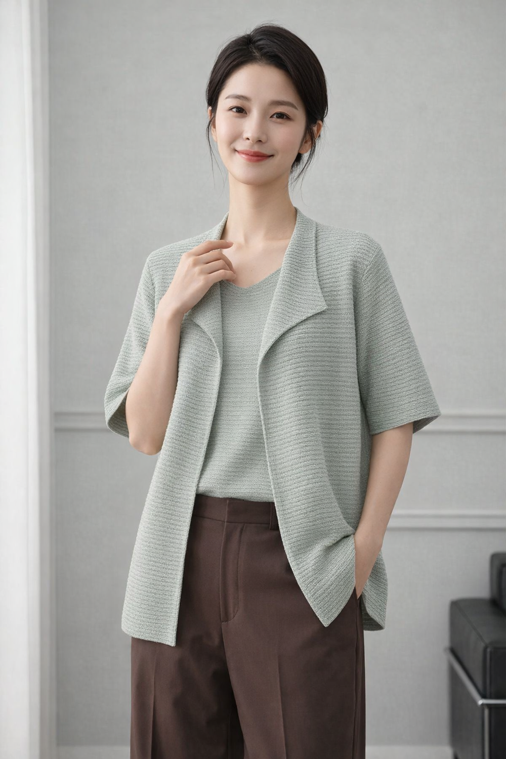 Textured Open Front Cardigan