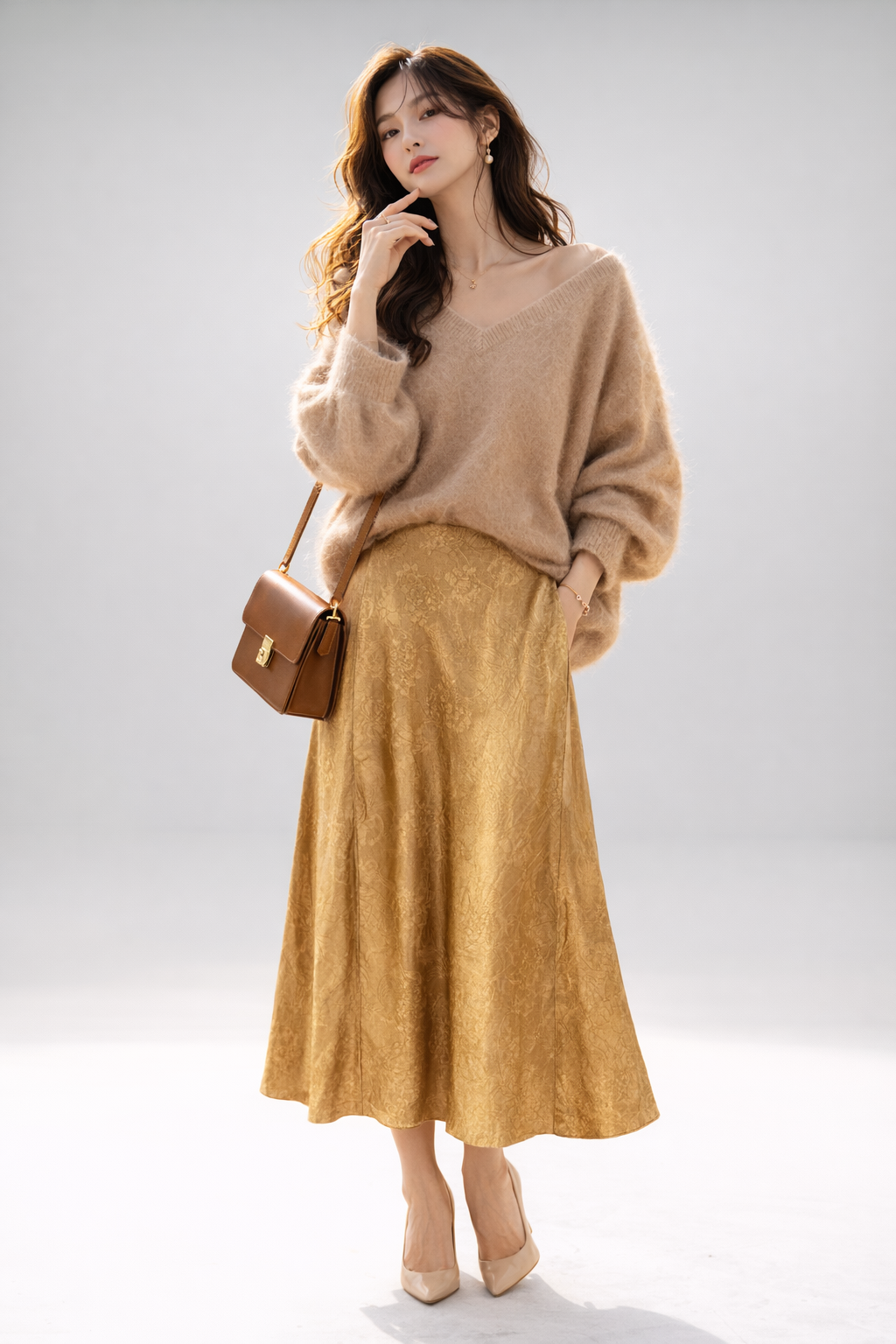 Metallic Jacquard Maxi Skirt