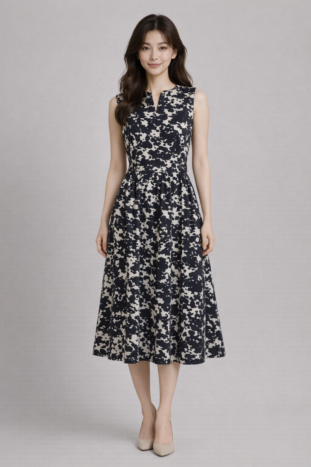 Abstract Print Midi Dress