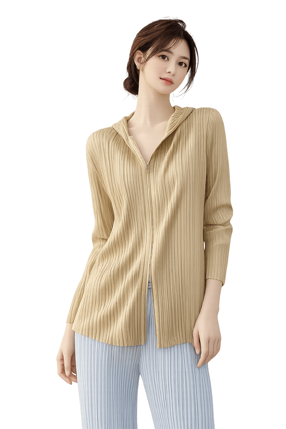Pleated Zip Front Cardigan — AGoodFun
