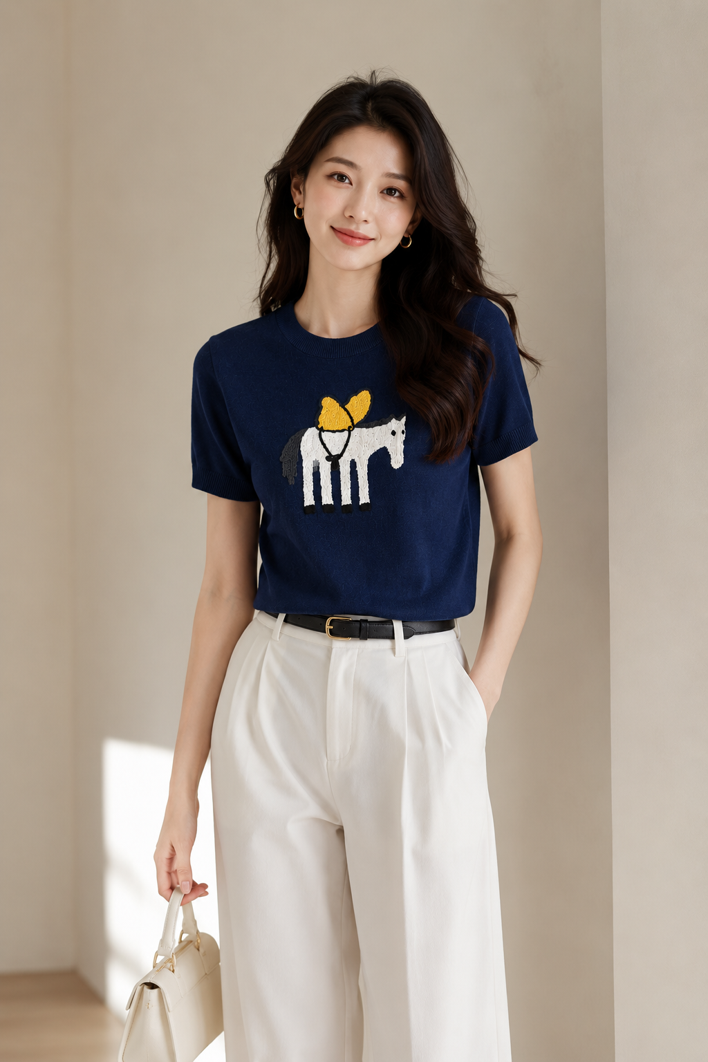 Embroidered Horse Knit Tee
