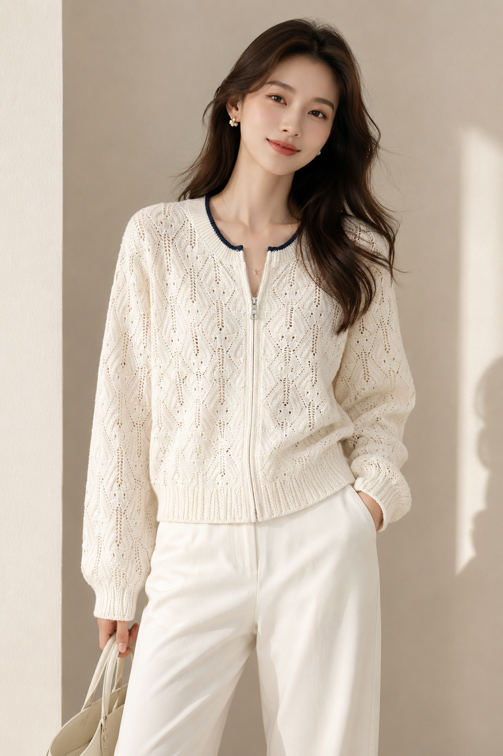 Lace Knit Zip Cardigan