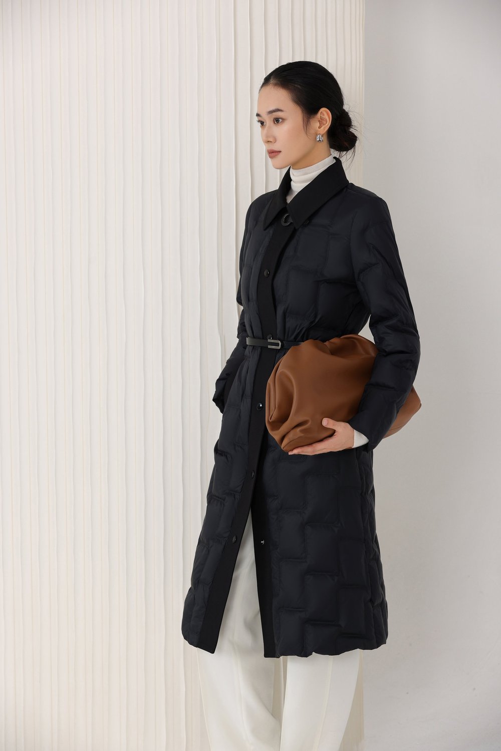 Slim Fit Long Down Jacket with Lapel