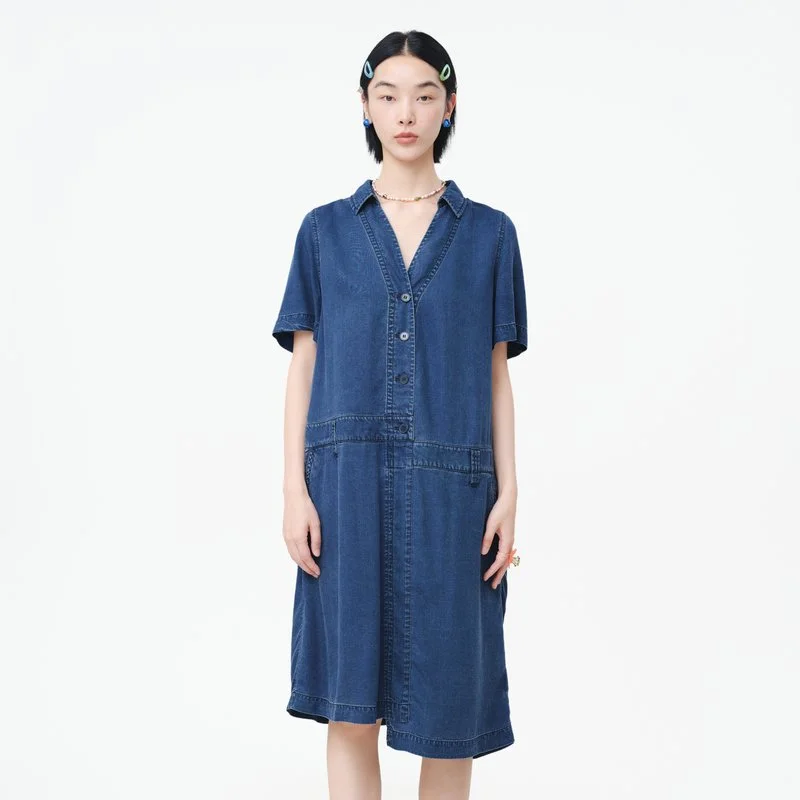 Cotton Asymmetrical Belted Shirt Dress — AGoodFun