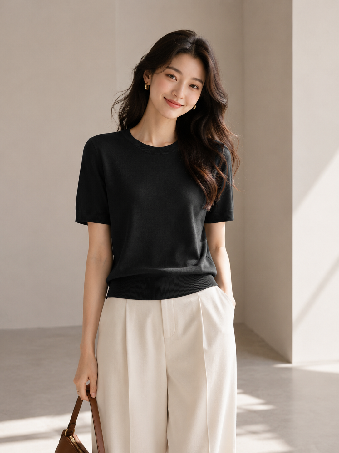 Silk Short-Sleeved Knit Shirt