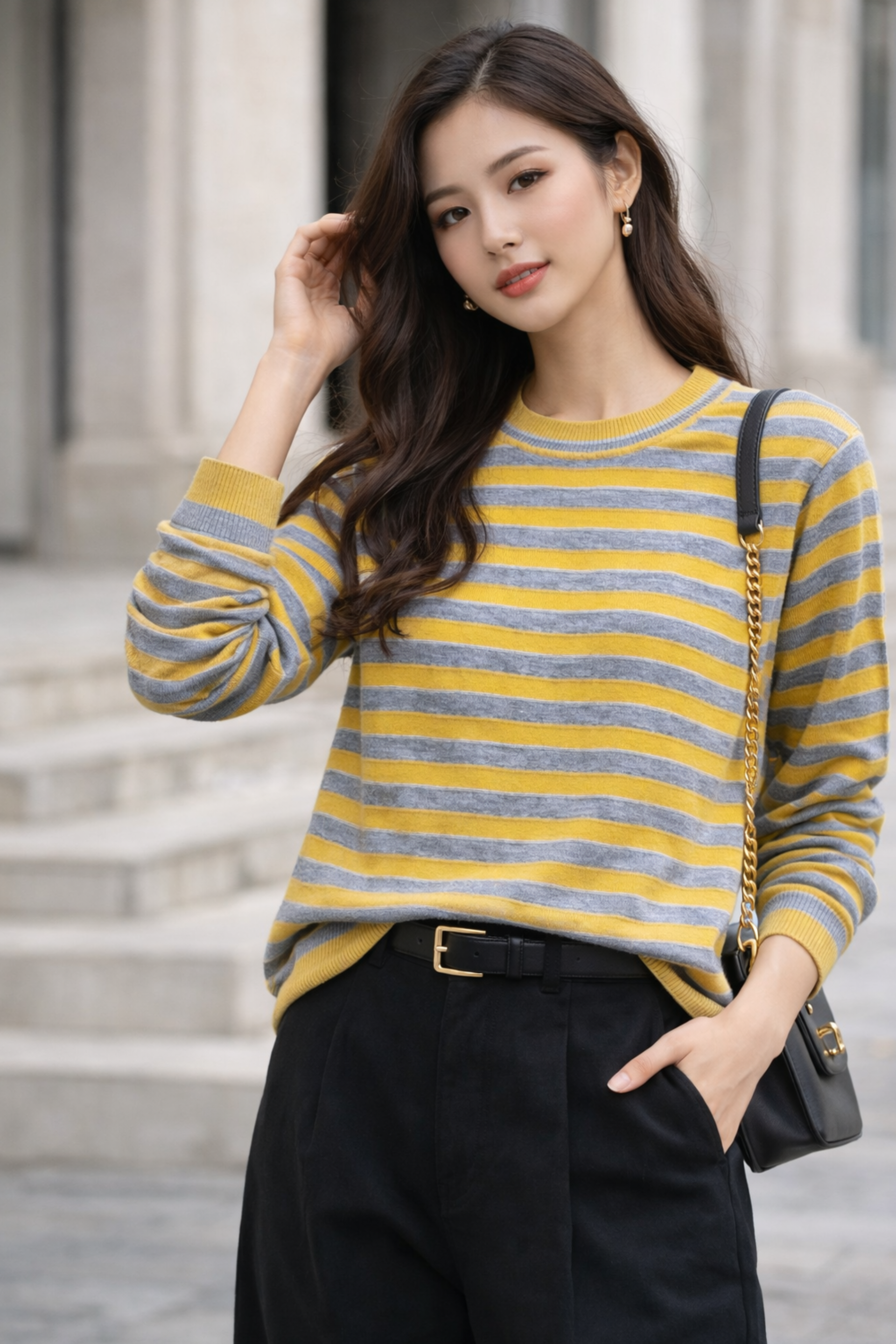 Striped Fine-Knit Pullover
