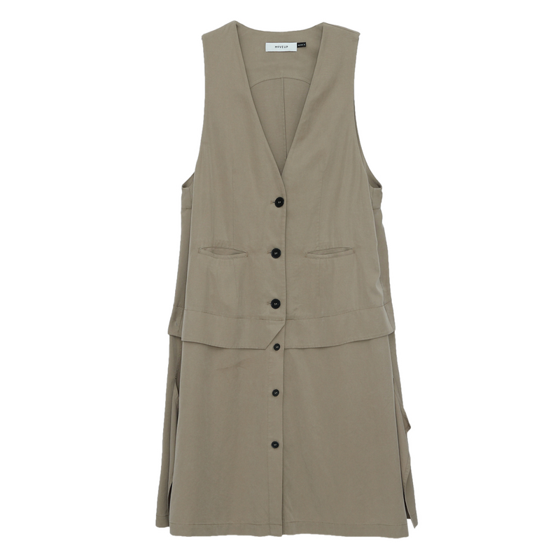 Layered-look deconstructed paneled mid-length vest — AGoodFun