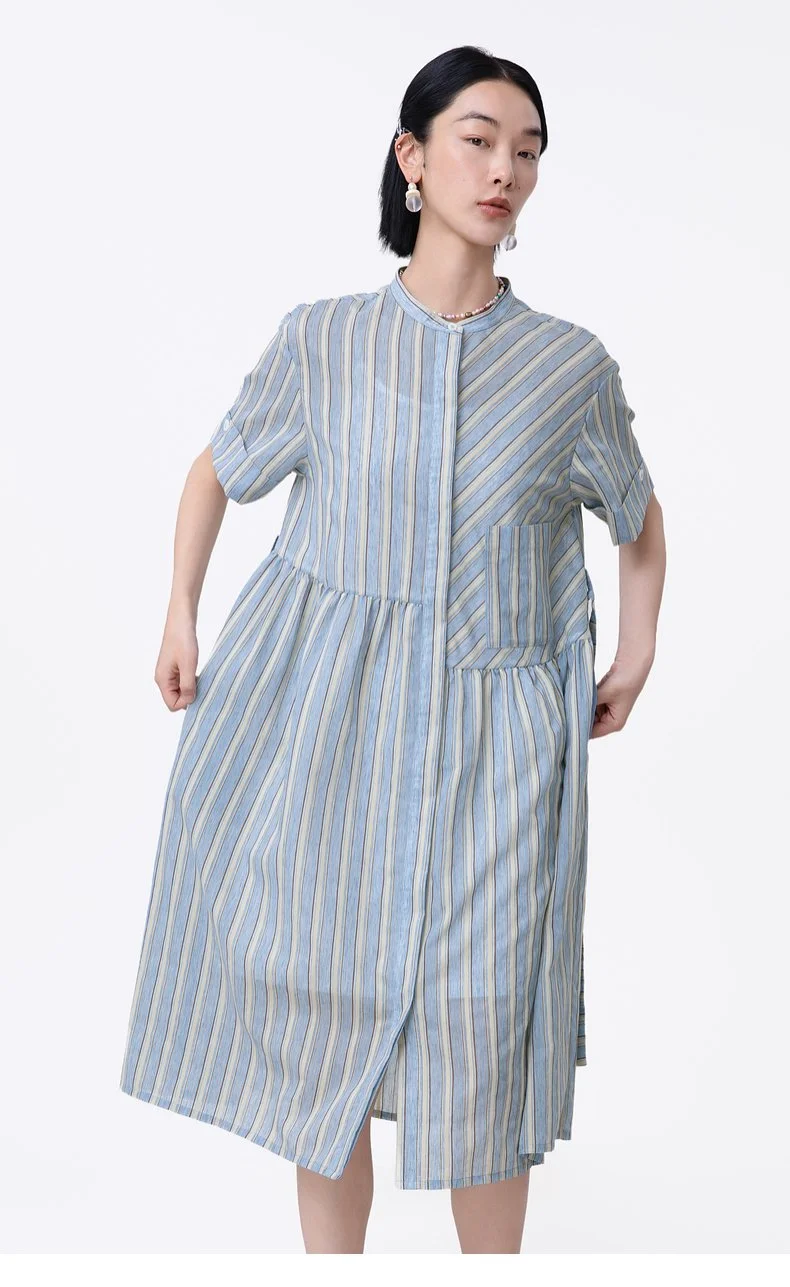 Yangyang Series Foldable Asymmetrical Striped Two-Piece Dress  AGoodFun
