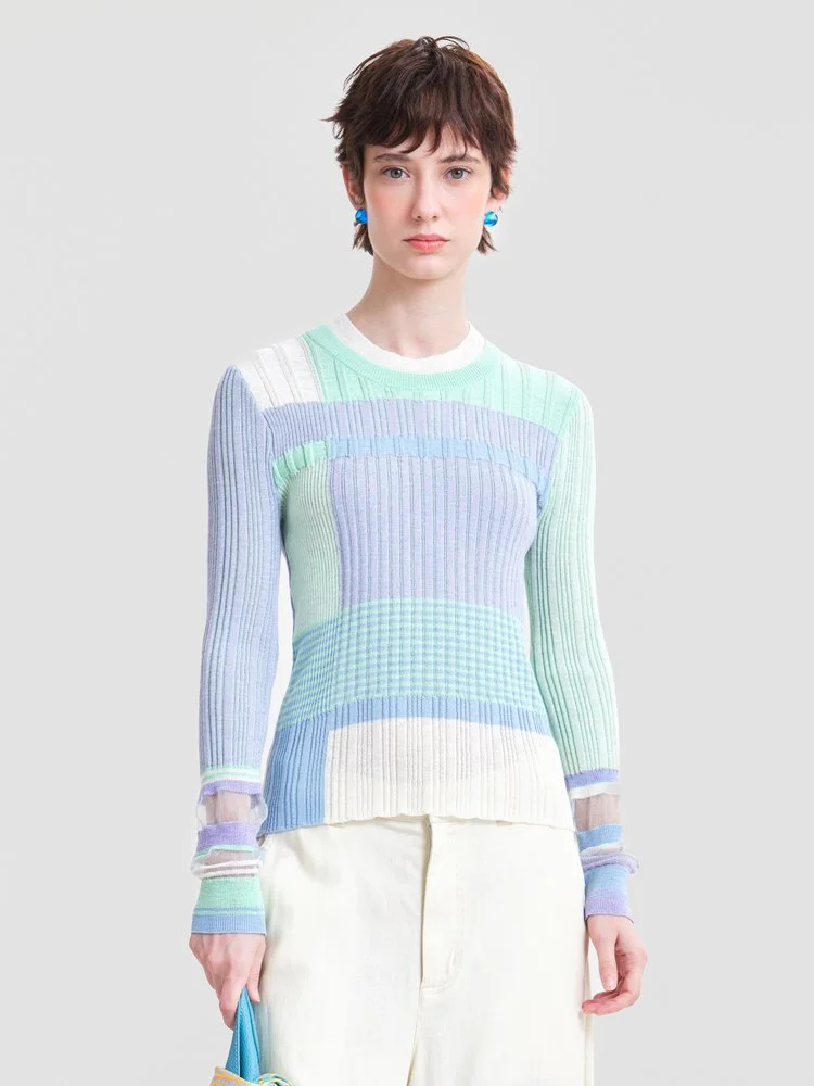 Cropped Lyocell Knit with Contrast Stripes