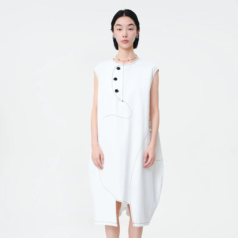 Sleeveless Crew Neck Dress with Round Pockets — AGoodFun