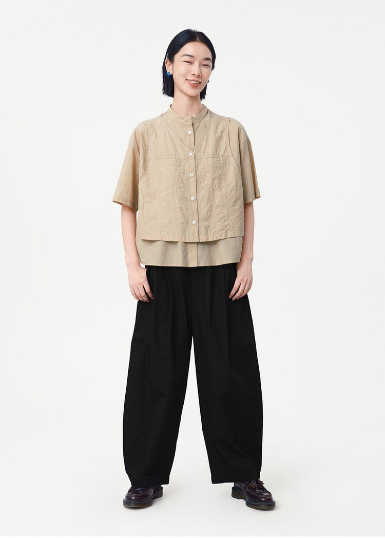 Layered Drop-Shoulder Shell Button Shirt