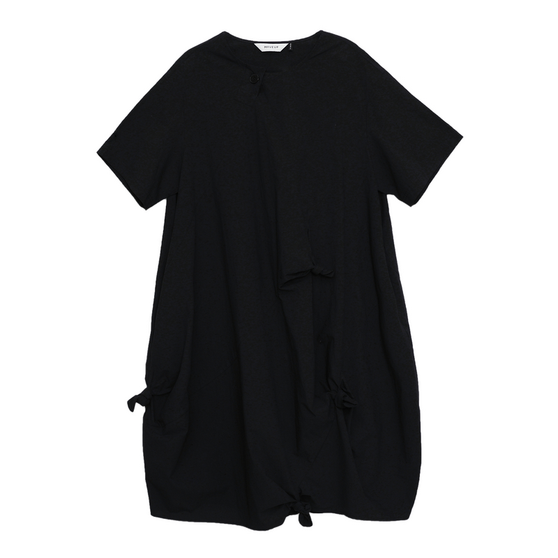Cotton Knot-Pocket diagonal-weave Dress  AGoodFun