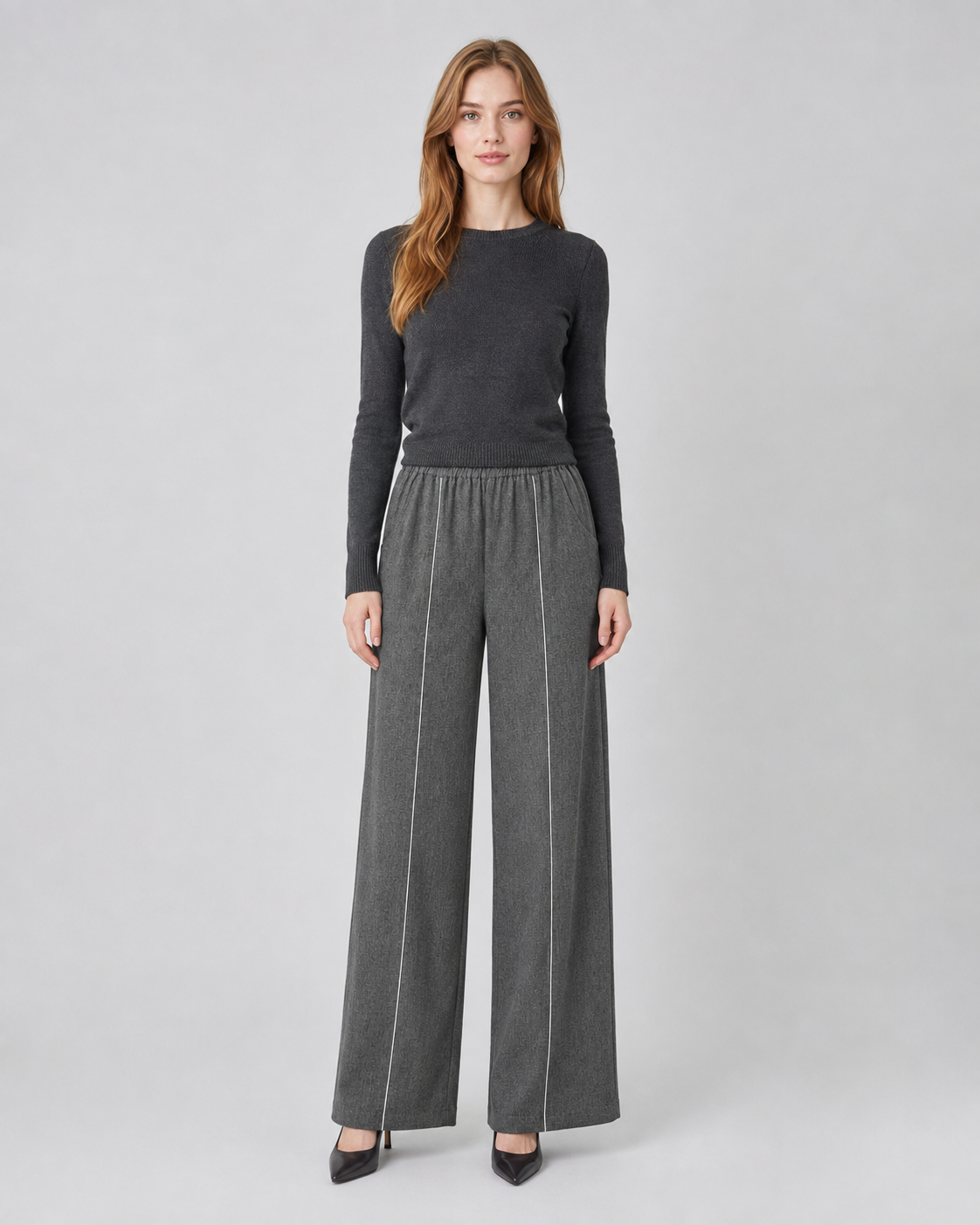 Grey Wide-Leg Flax Pants