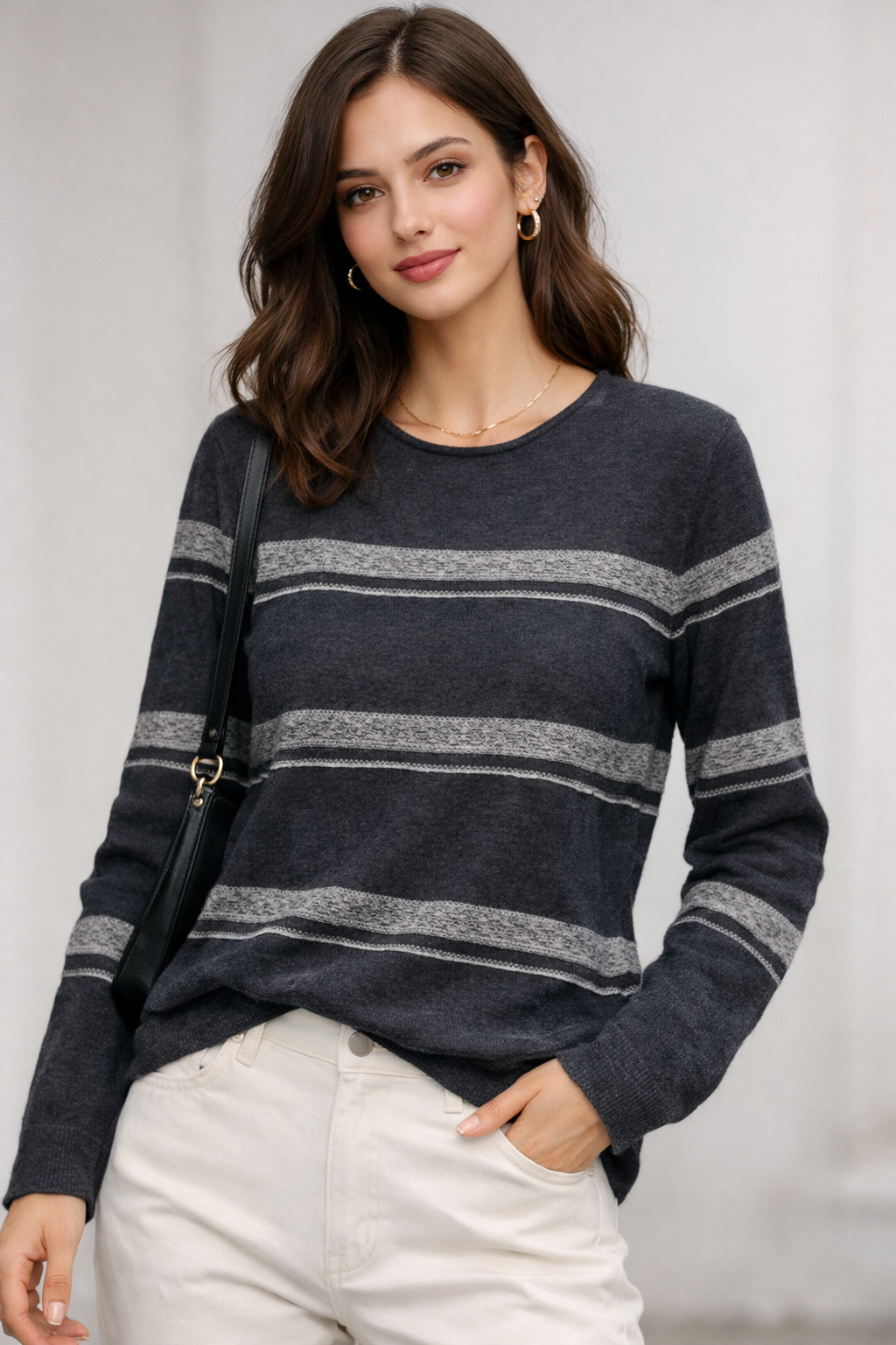 Charcoal & Marled Grey Striped Wool Pullover