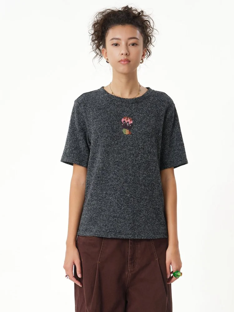 Hand-Crocheted Appliqué Cropped T-Shirt