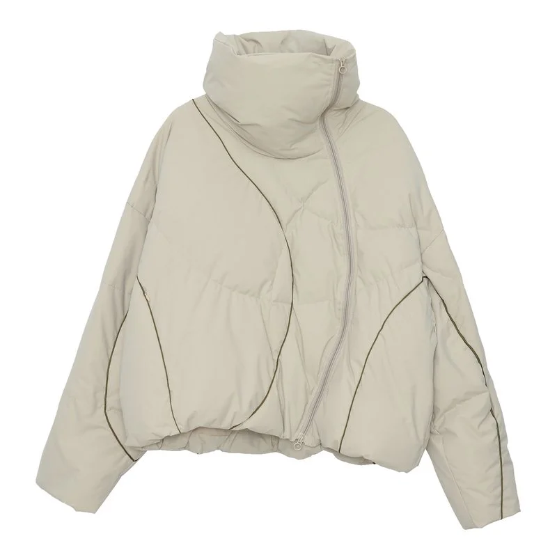 Asymmetrical Zip Funnel Neck Short Down Jacket — AGoodFun (fka 