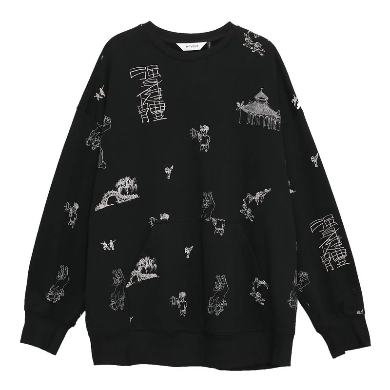 Mid-Length Sweatshirt with Pocket and Graffiti Print Design