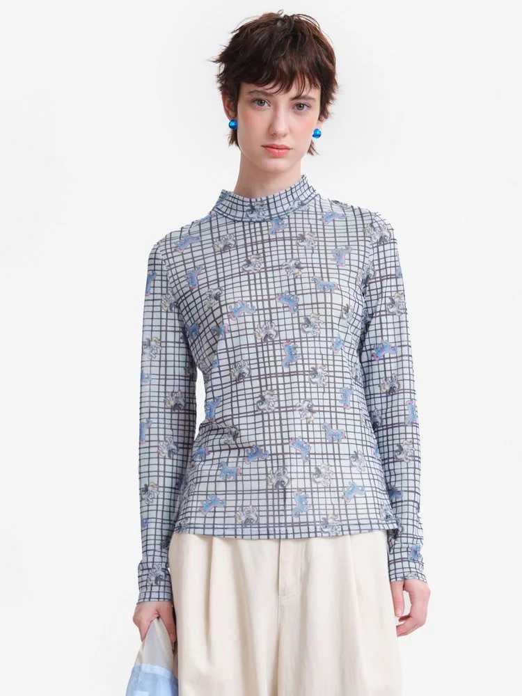 Mesh Pony Print Cropped T-Shirt