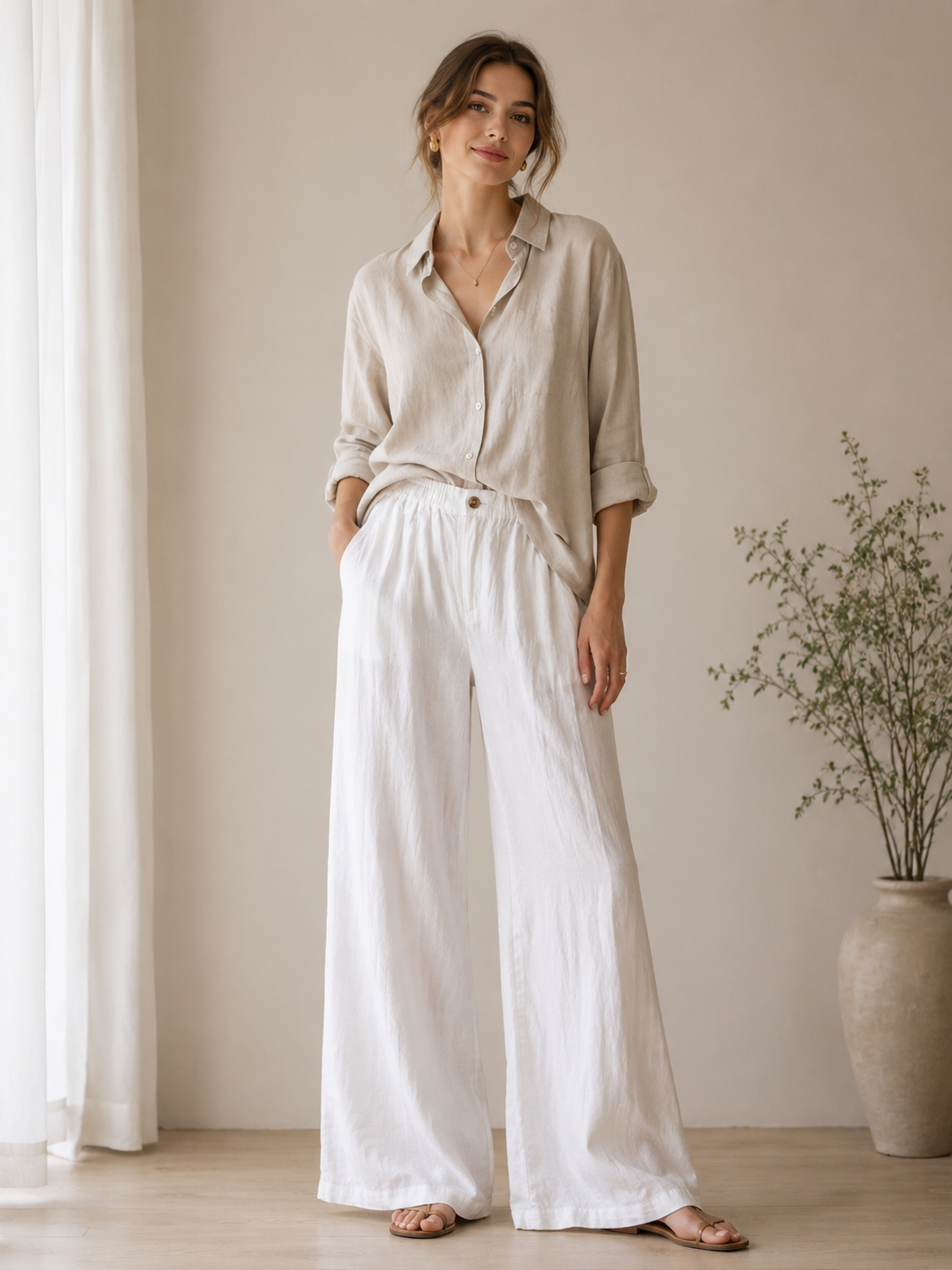 Relaxed Linen Straight-Leg Trousers