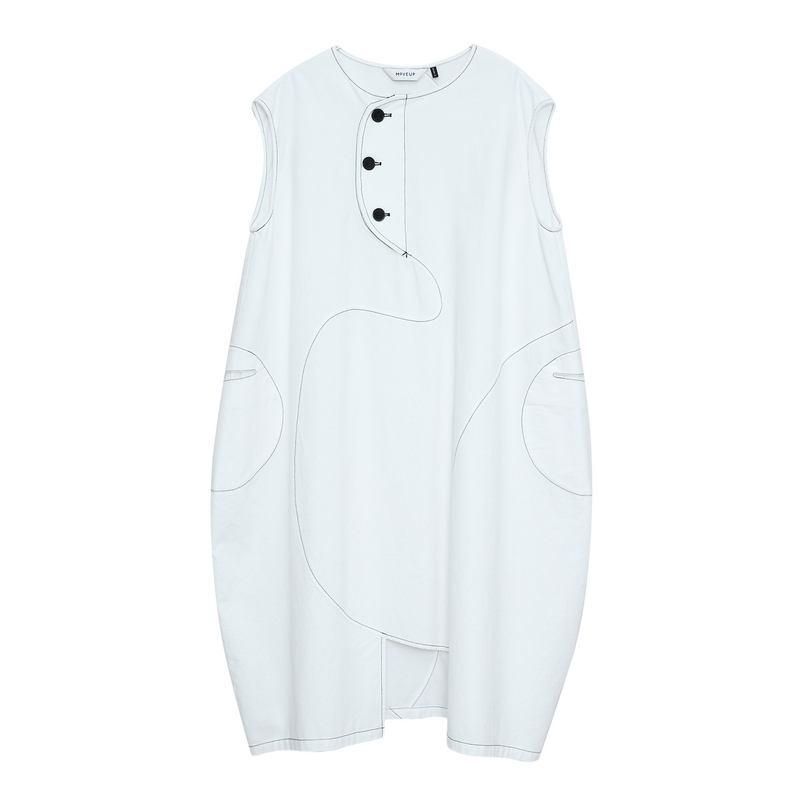 Sleeveless Crew Neck Dress with Round Pockets — AGoodFun