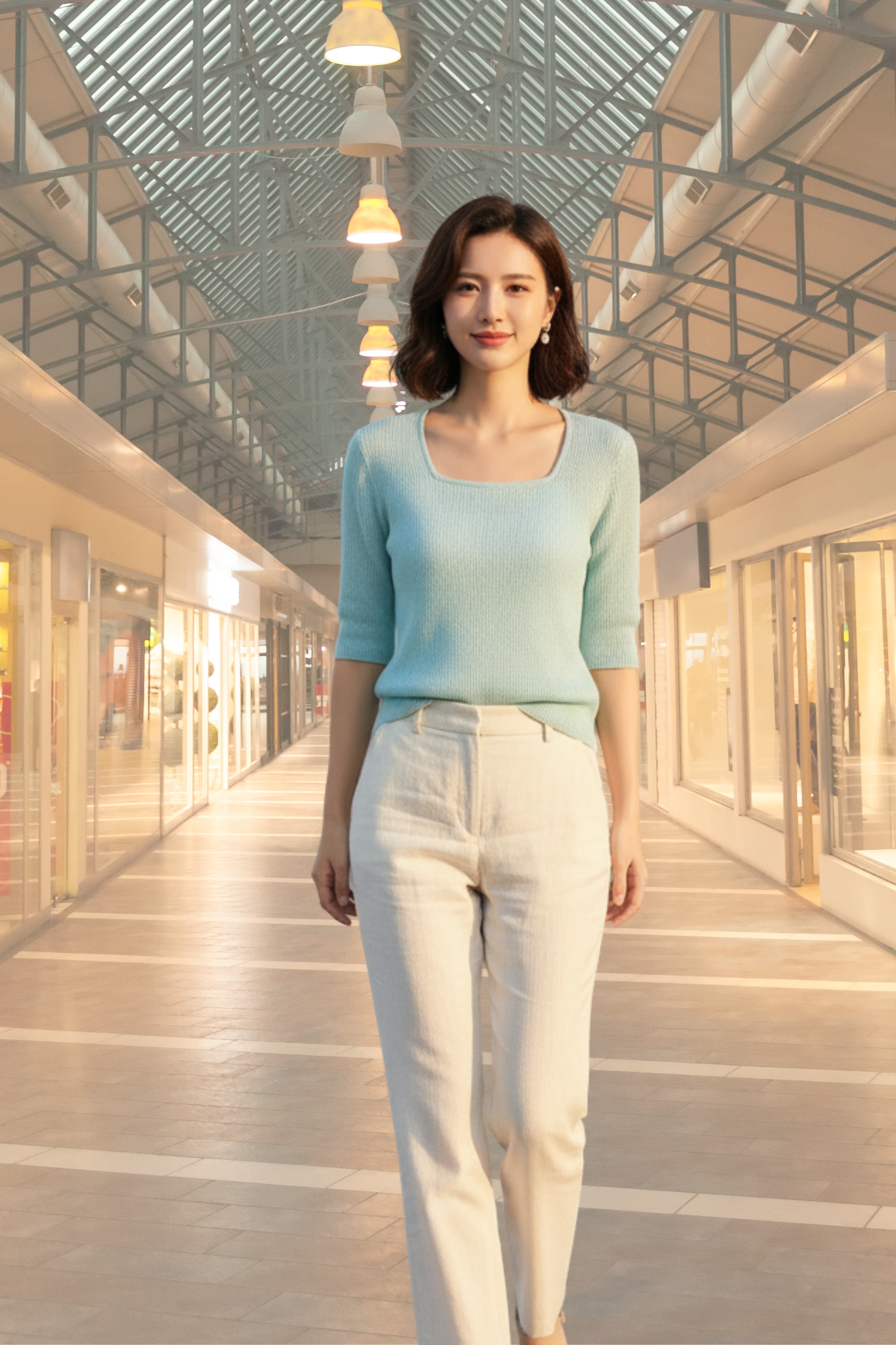 Square-Neck Ribbed Knit Top