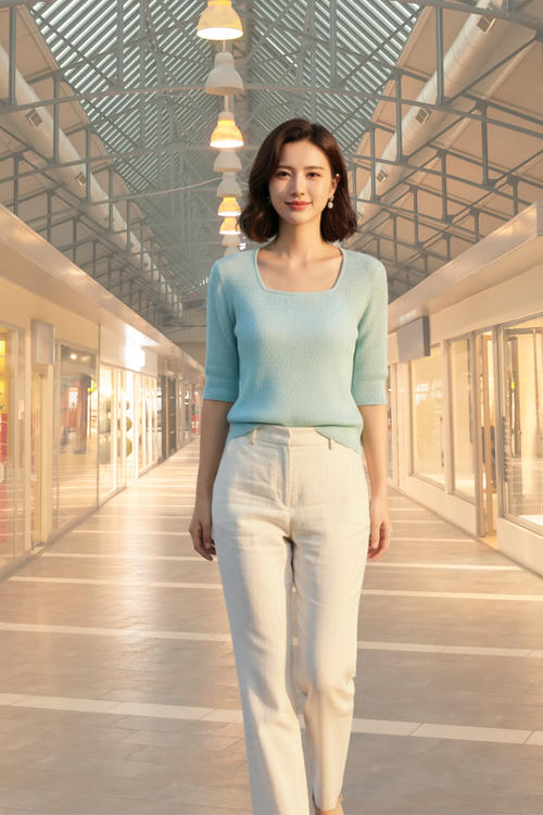 Square-Neck Ribbed Knit Top