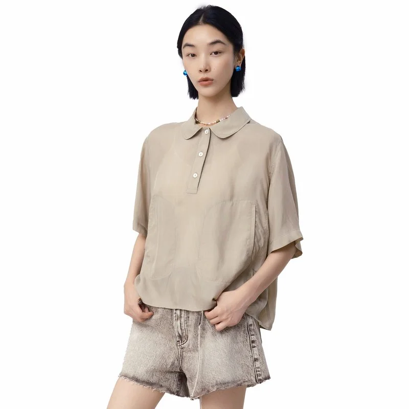 Rounded Collar Cropped Shirt with Side Pockets — AGoodFun
