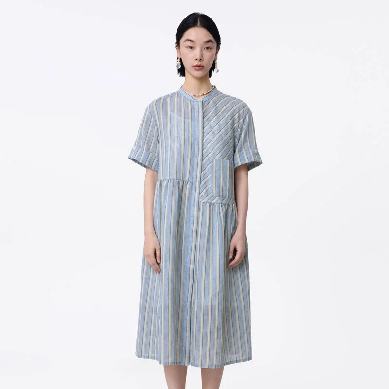 Yangyang Series Foldable Asymmetrical Striped Two-Piece Dress — AGoodFun