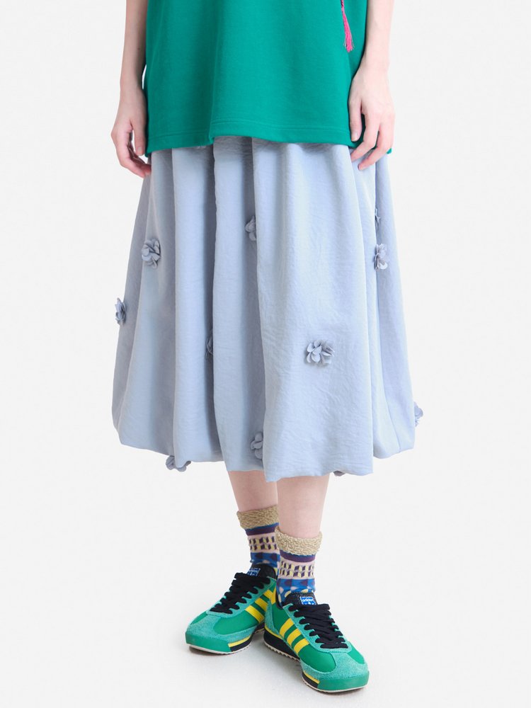 Elastic-Waist Floral Midi Skirt