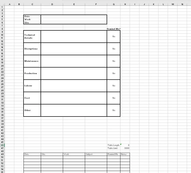 Excel Note Taking Template