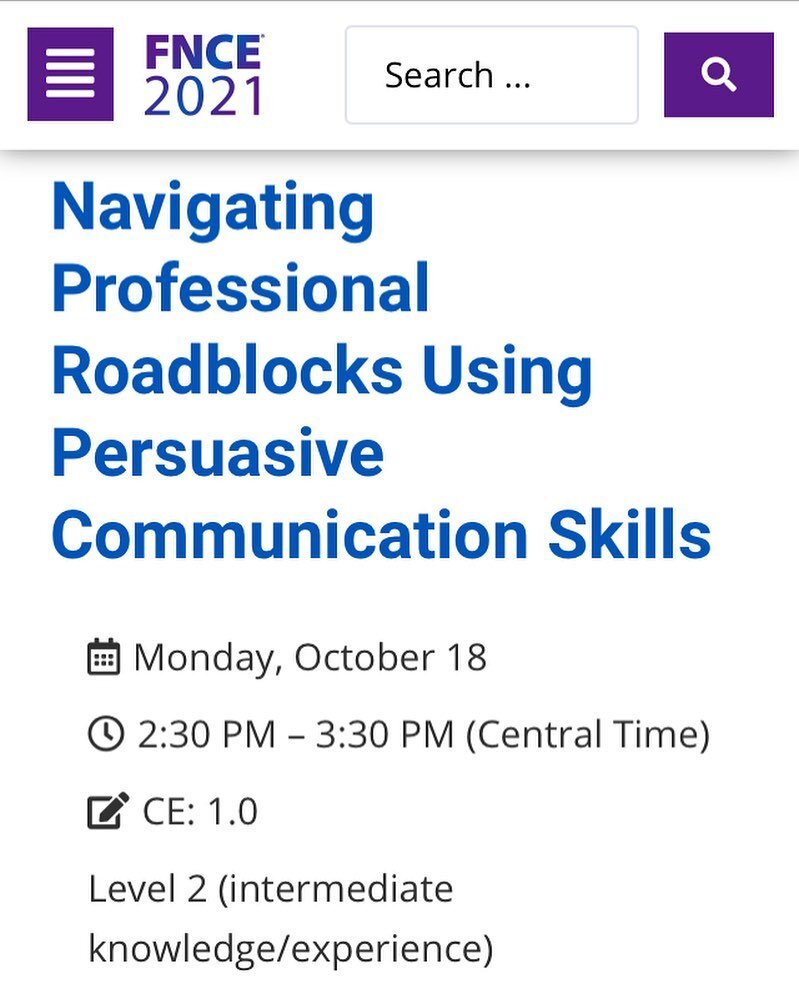 Will you be joining in #FNCE this year? Today is the last day to get the early bird discount. There are so many great sessions! I&rsquo;ll be joining Clancy Harrison MS, RDN, FAND and moderator Donna Martin, EdS RDN SNS for our presentation on 
Navig