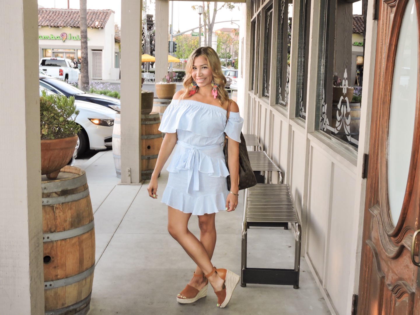   Bardot Ruffle Stripe Dress  